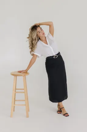 Linen blend Kalissa High Waist Linen Midi Skirt Black