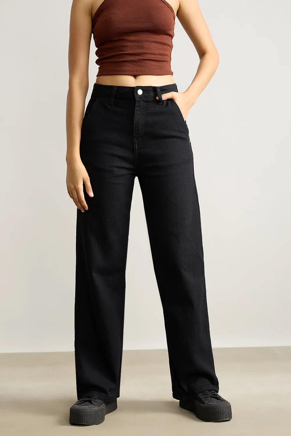 Lightwear Option Urban Explorer Evening Stroll Casual Friday Jet Black Women's Wide Jeans