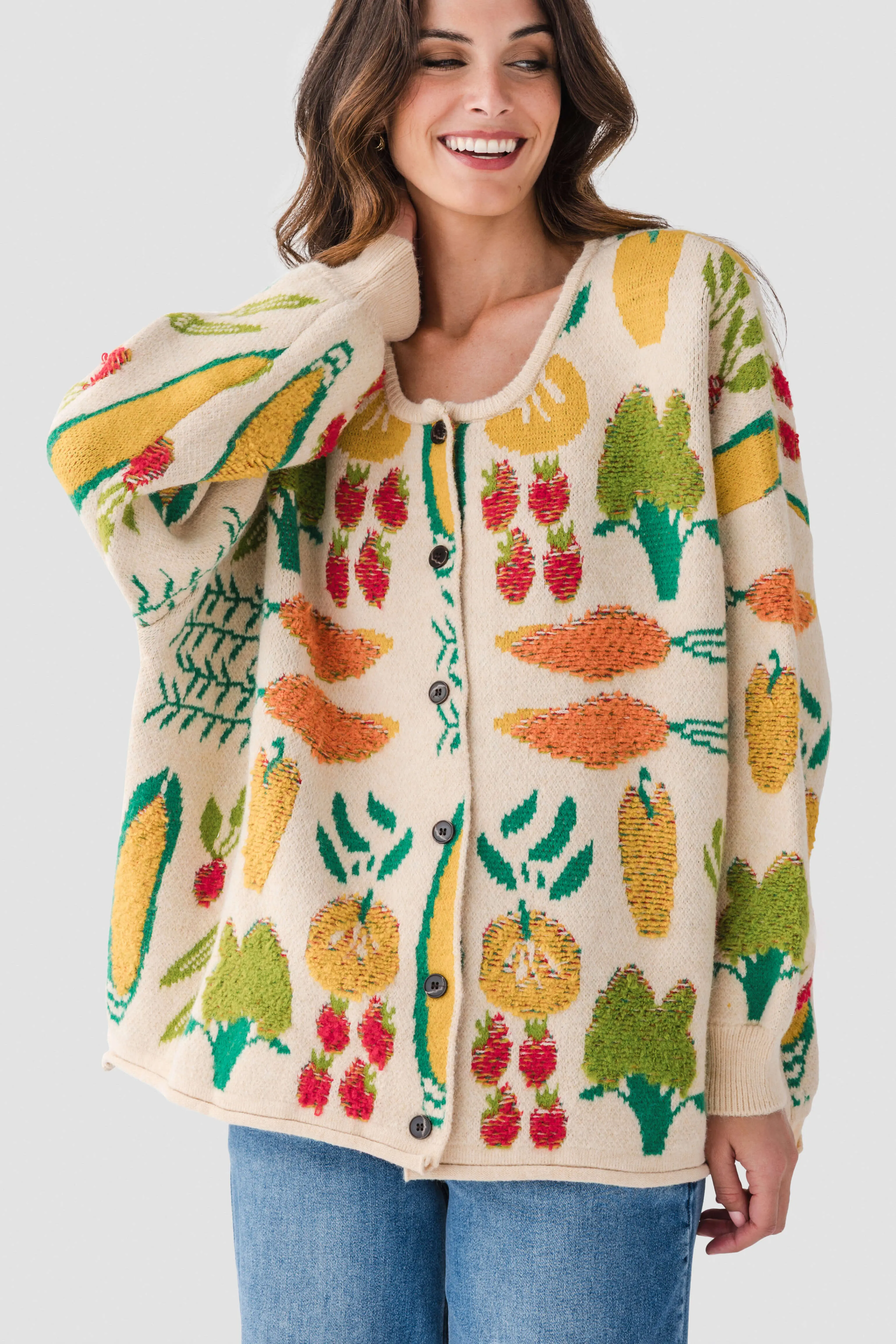 Cozy clothing Veggie Patterned Knit Cardigan