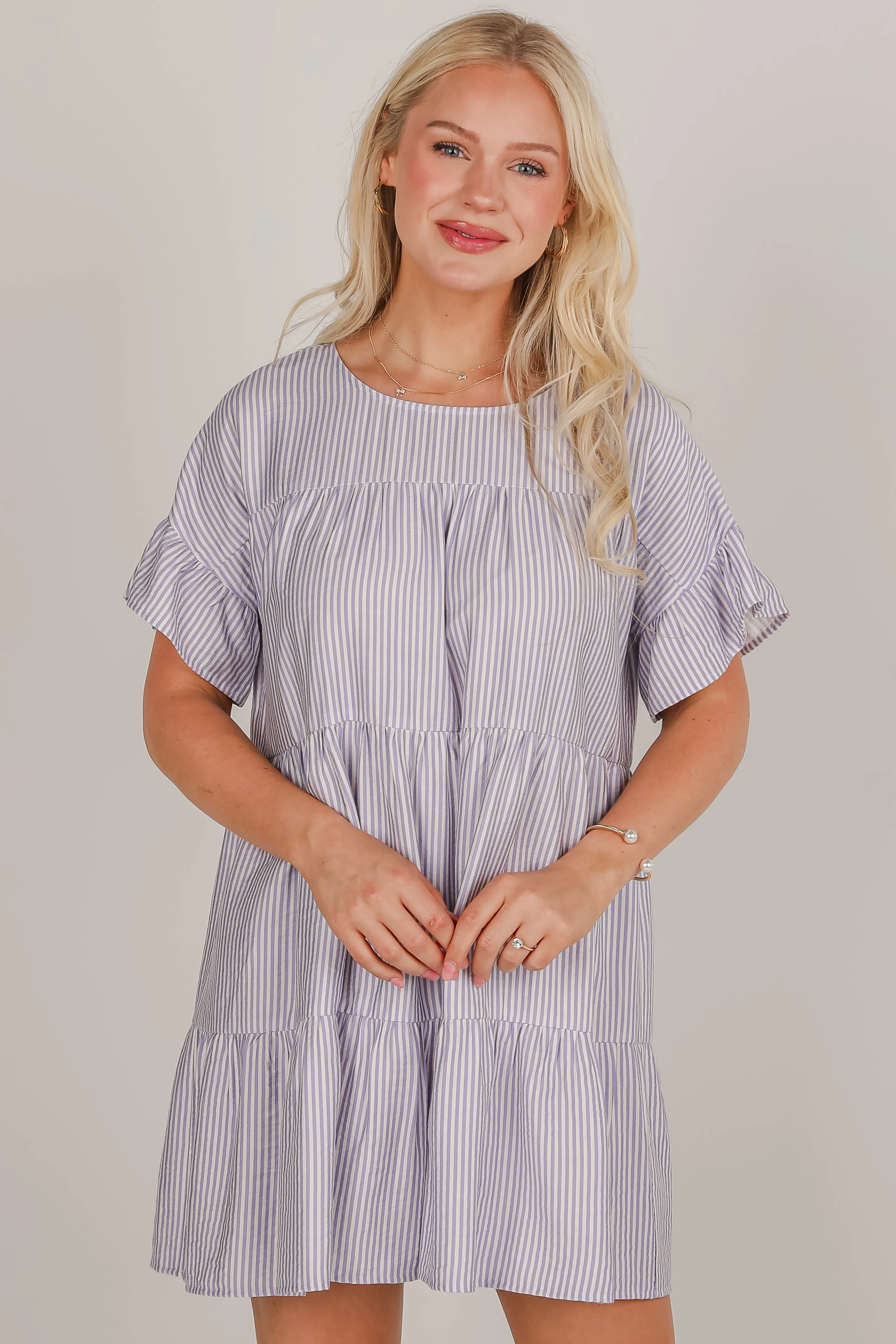 Light Aesthetic FINAL SALE - Perfect Pace Striped Tiered Mini Dress