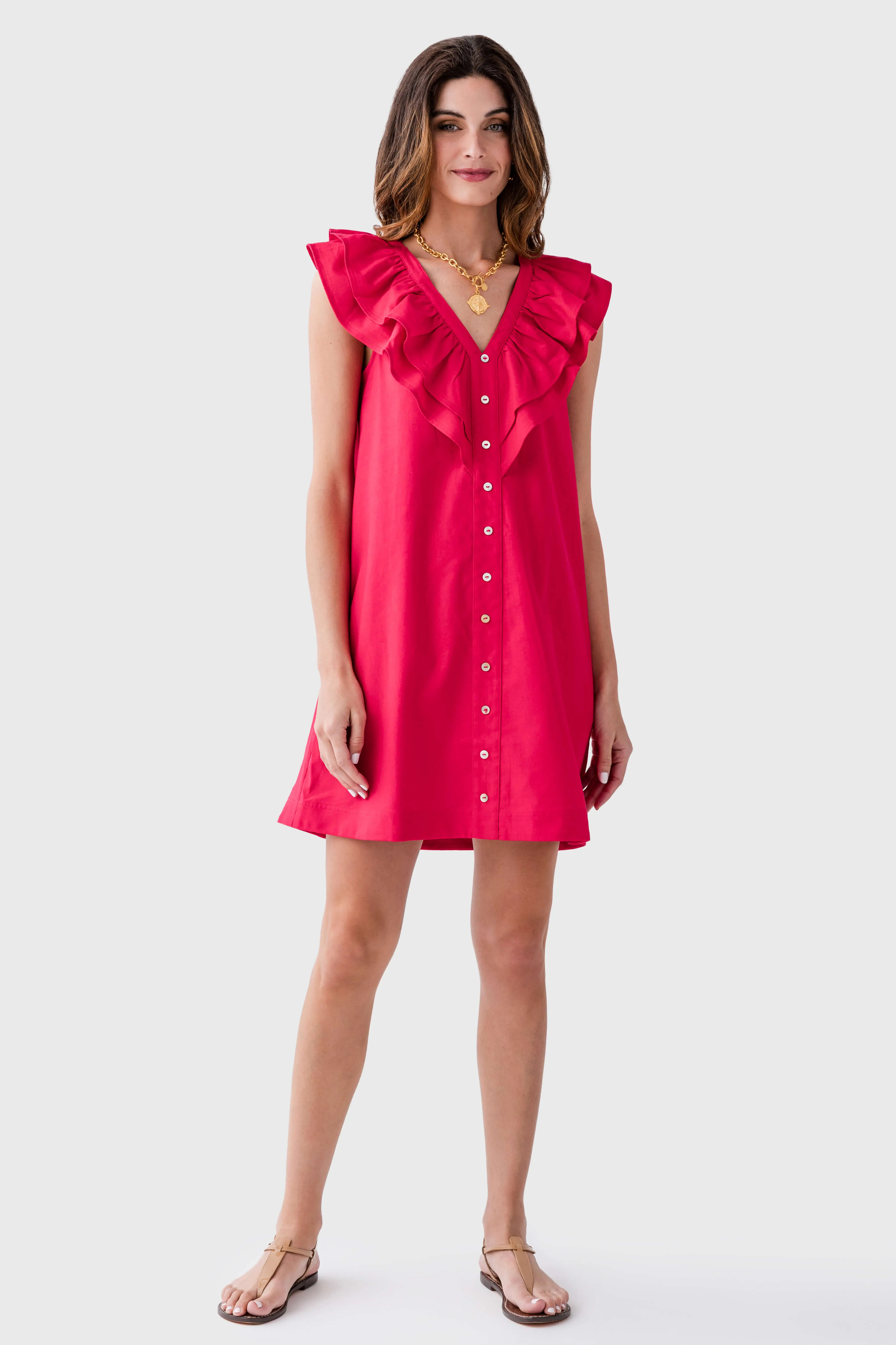 Feminine Structure High-waist Pinch Ruffle VNeck Detail Mini Dress