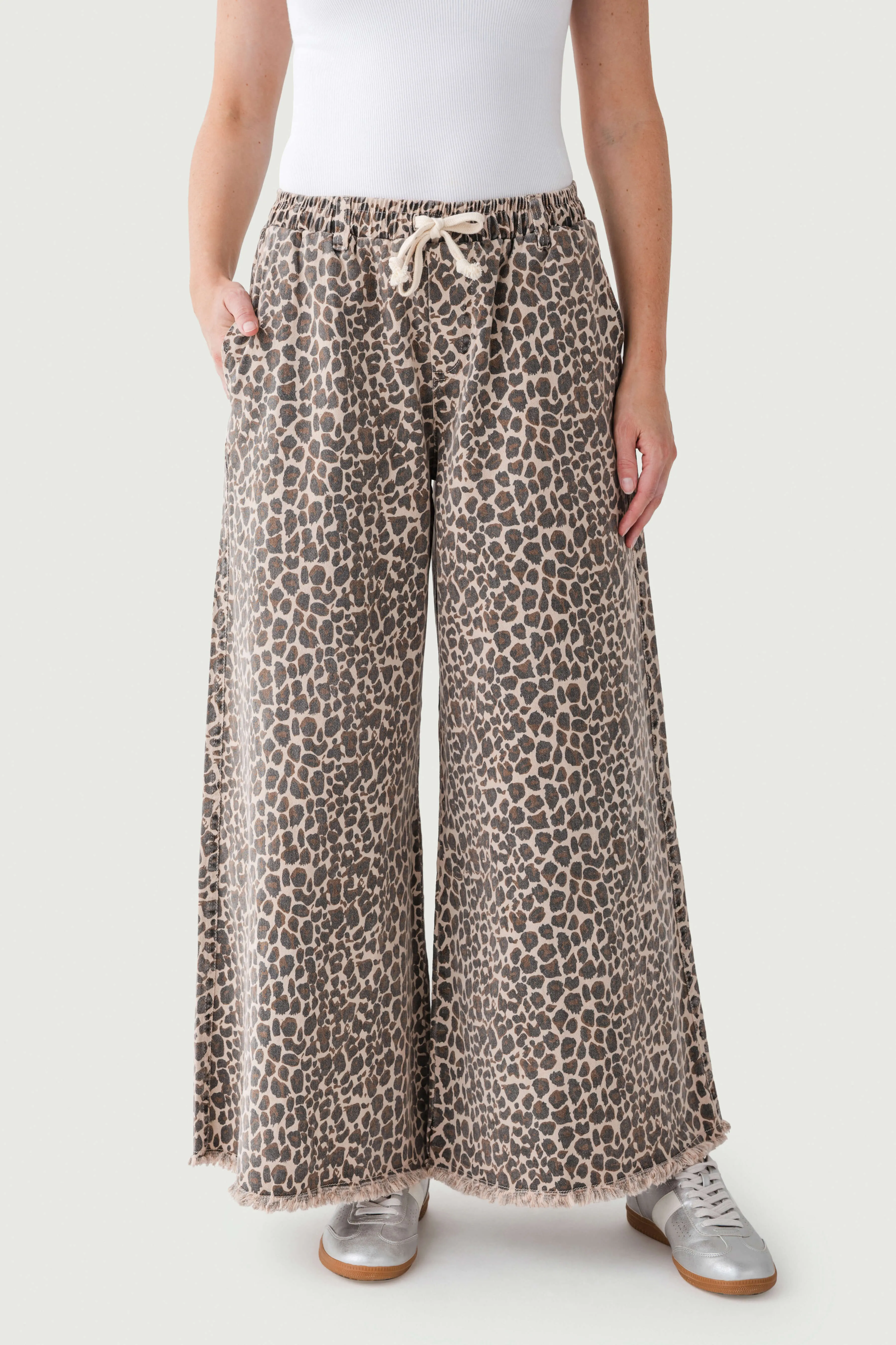 Vintage Havana Leopard Stretch Wide Leg Pants No Gap Waistband Active Comfort Wear