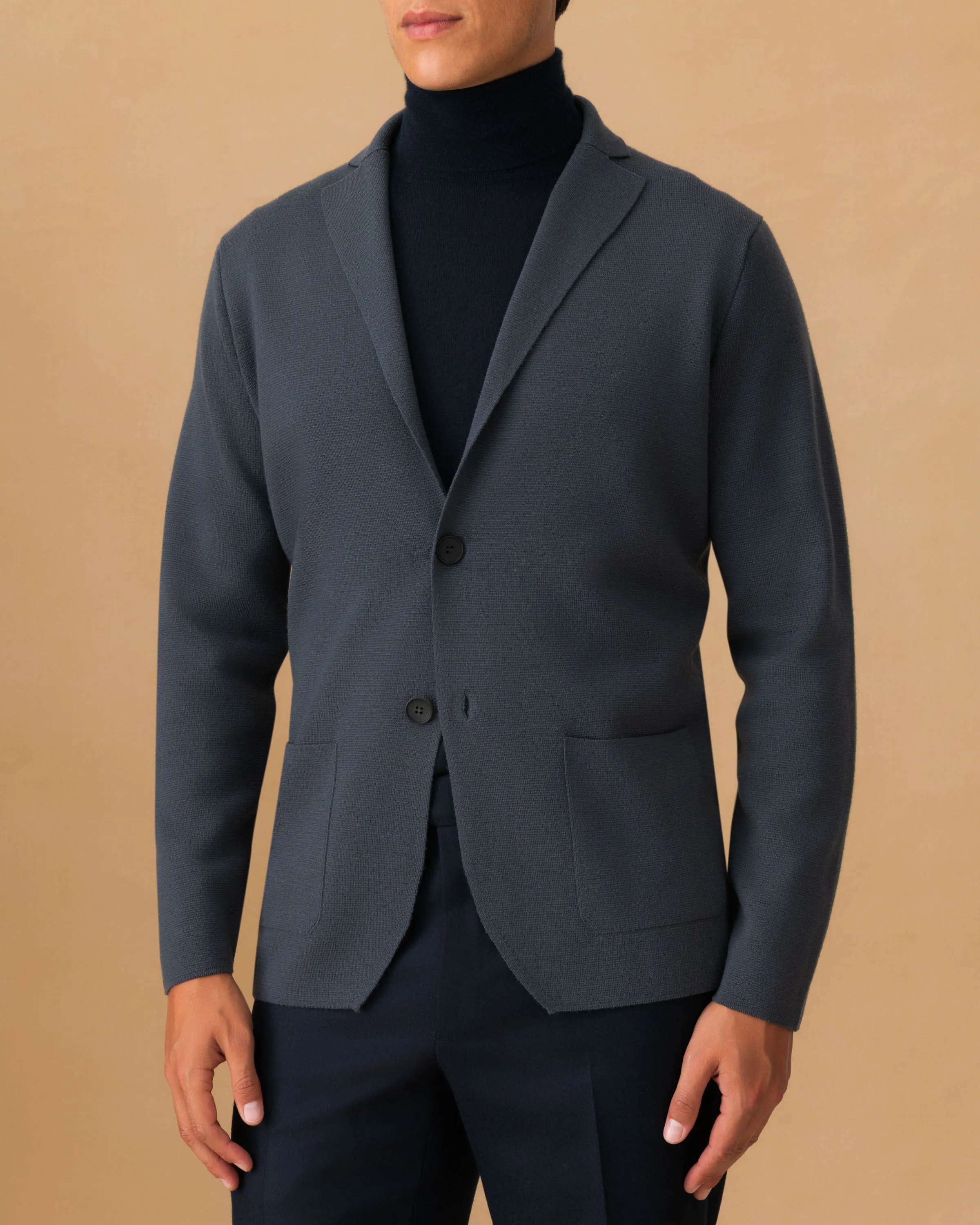 Virgin Wool Knitted Blazer Tailored Silhouette Cozy Classic