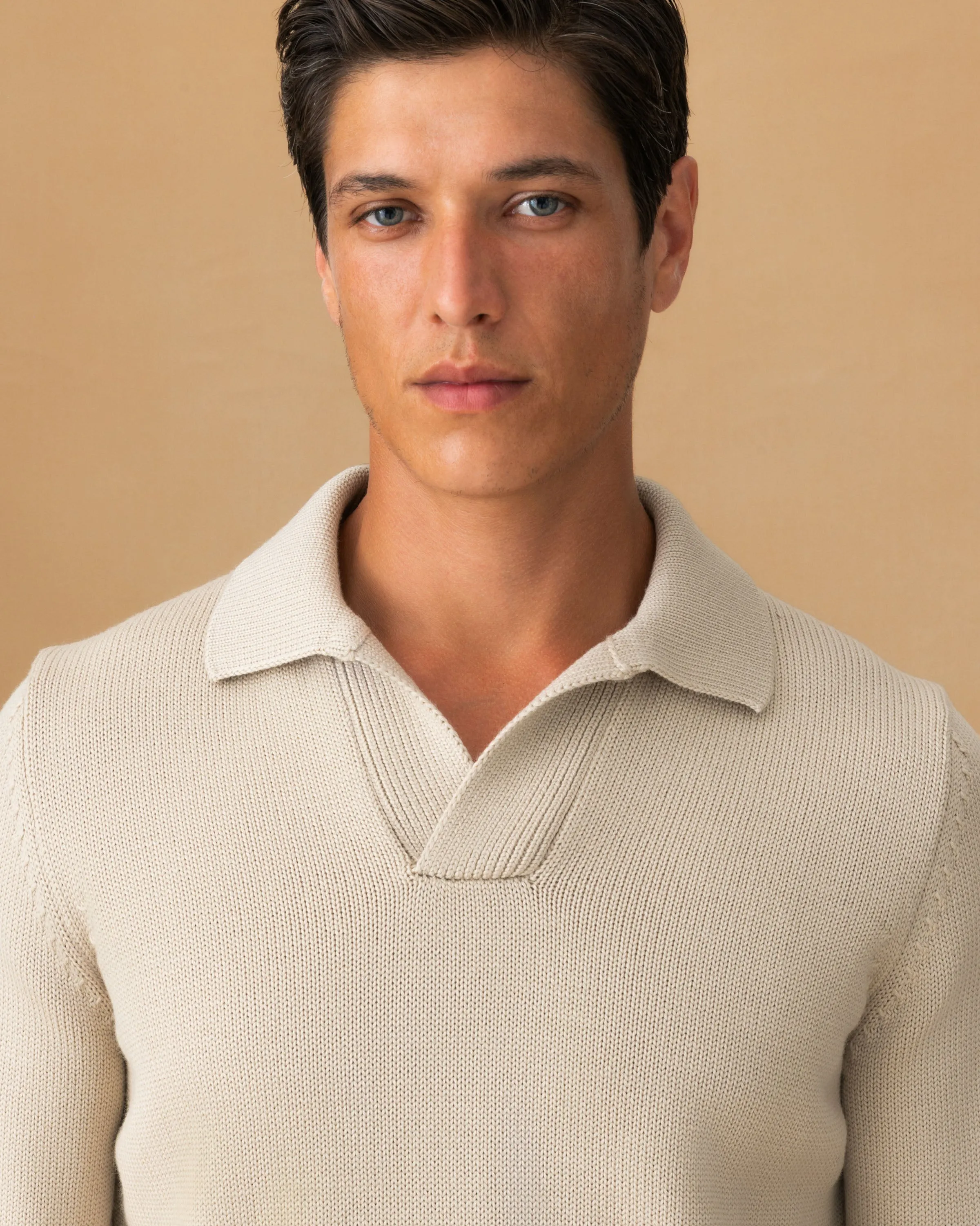 Non Restrictive Cuff Virgin Wool Long Sleeve Skipper Polo Shirt