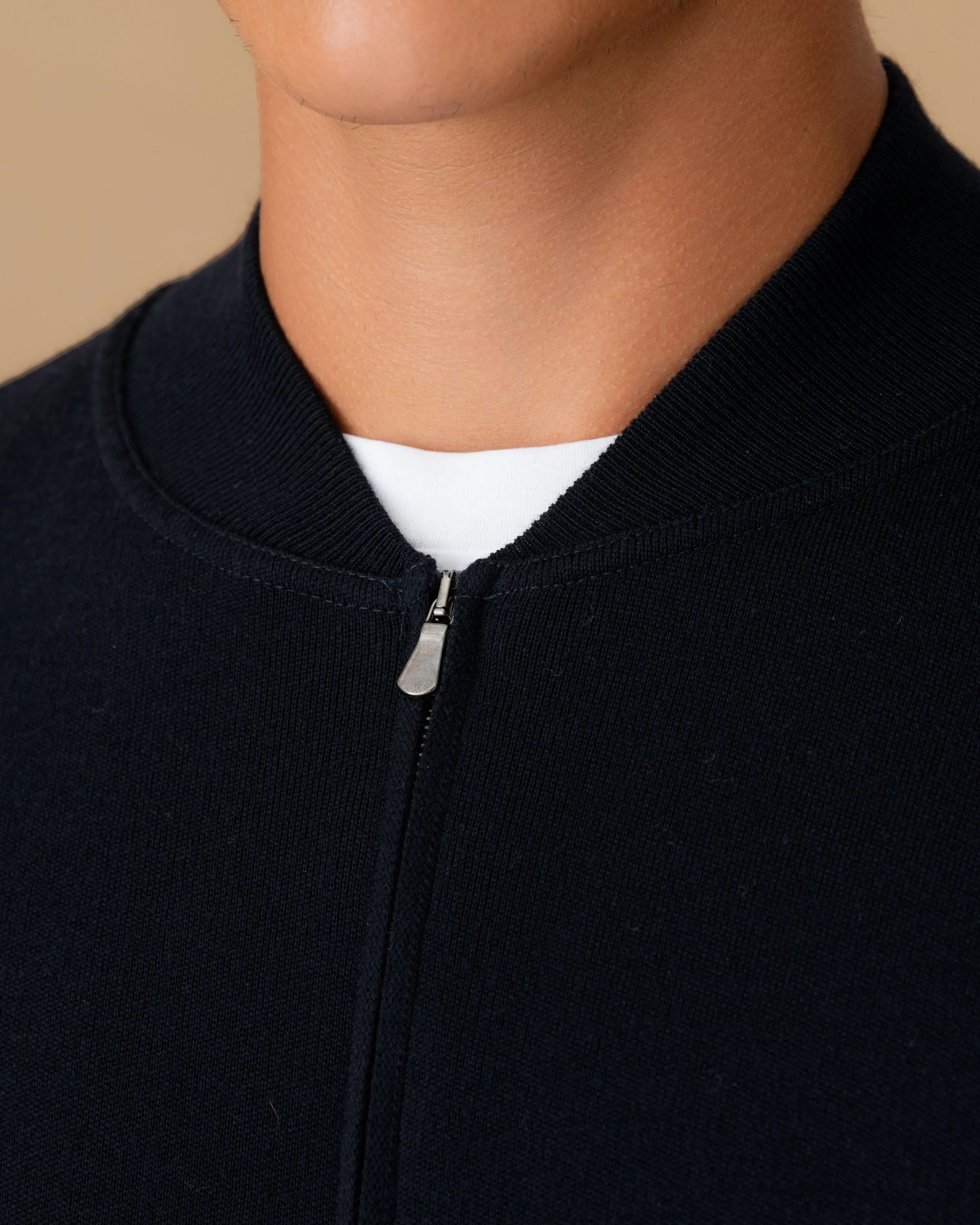 Soft Touch Brushed Surface ShrinkResistant Weave Virgin Wool Zip-Through Knit Bomber