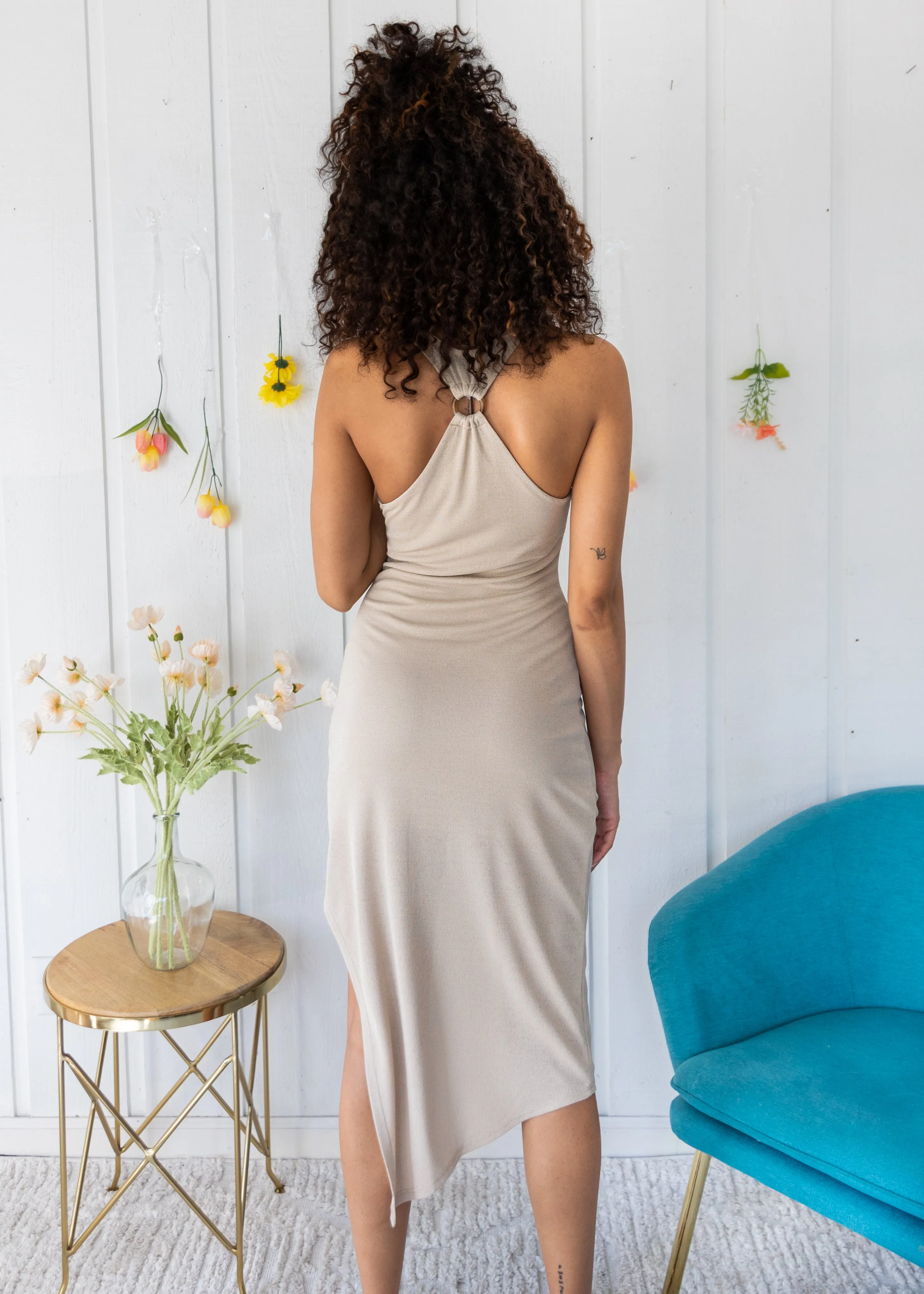 Peace View Vibrant Waist VIXEN HIGH NECK ANGLE HEM DRESS