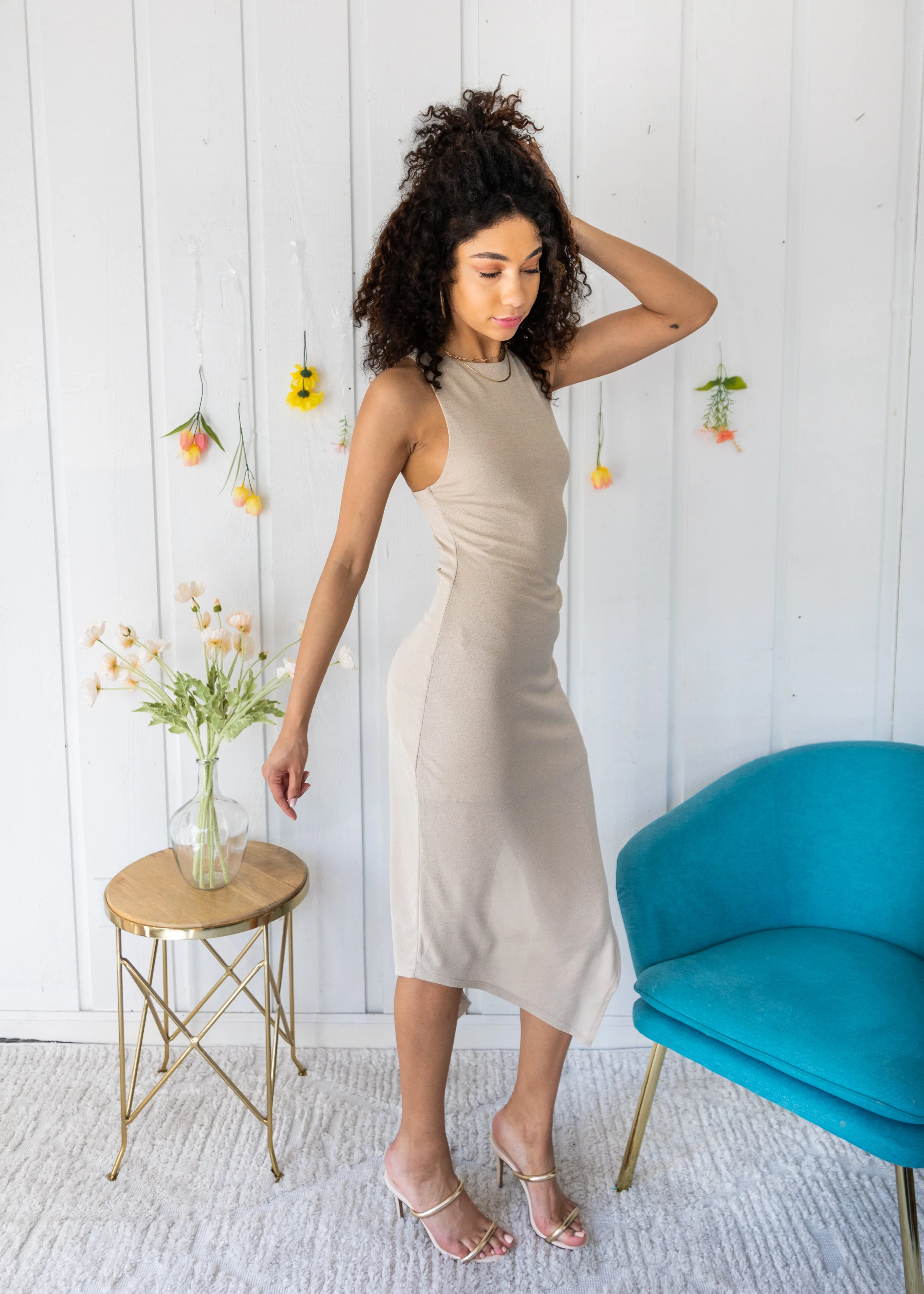 Stylish Design VIXEN HIGH NECK ANGLE HEM DRESS