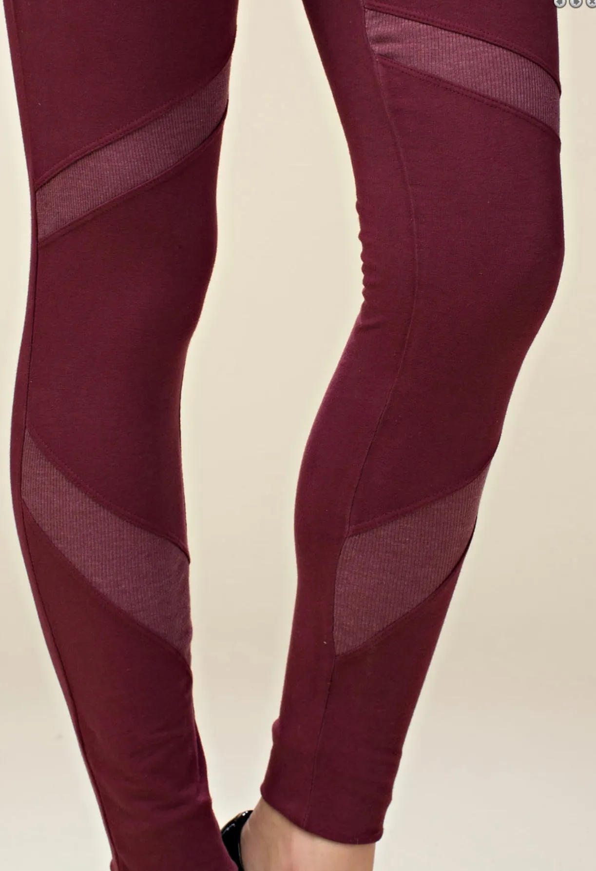 Washed Burgundy Leggings Double Needle Stitching