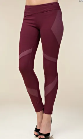 Washed Burgundy Leggings Sporty Design