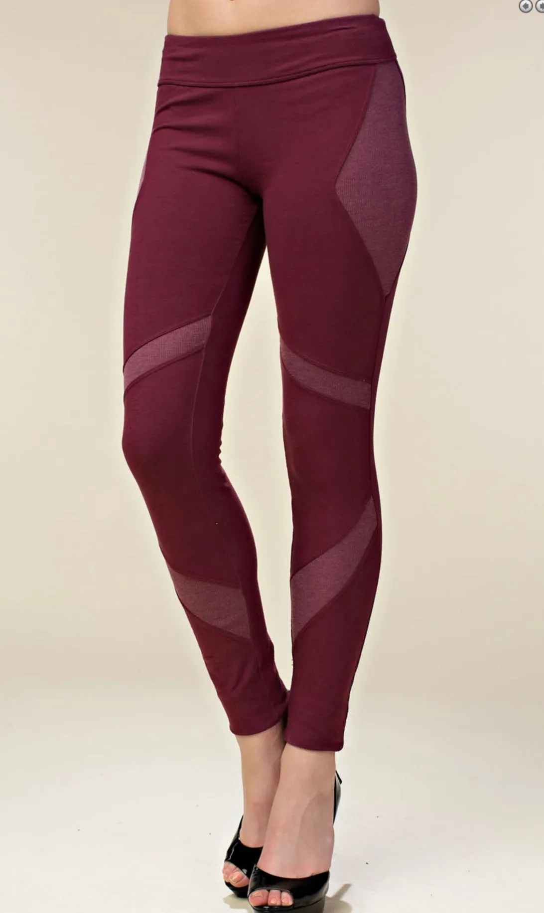 Washed Burgundy Leggings Sporty Design