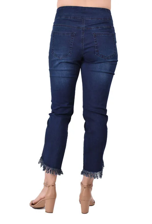 No Pinch Dark Wash Pull On Frayed Jeans, by Ethyl