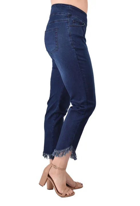 Dark Wash Pull On Frayed Jeans, by Ethyl Stretchy Material Casual Fit