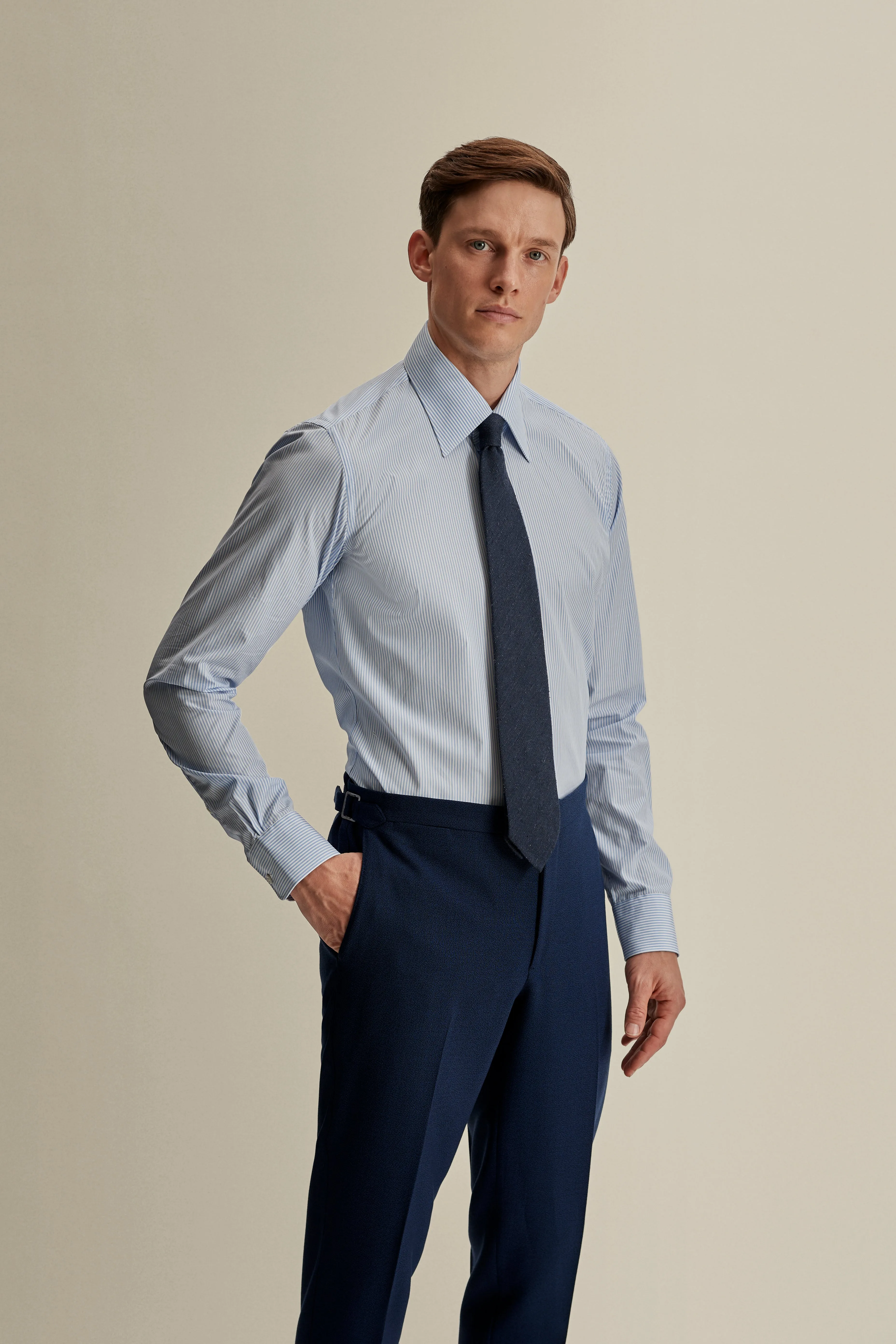 Poolside Lounge Solid Poplin Point Collar Bengal Stripe Shirt