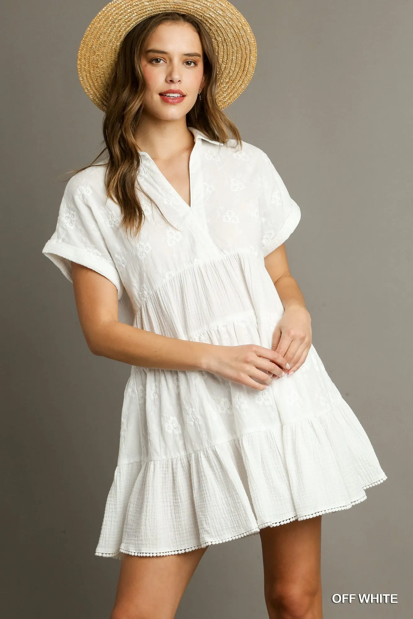 Classic Layer Smooth Lines White Cotton Floral Eyelet Tiered Dress