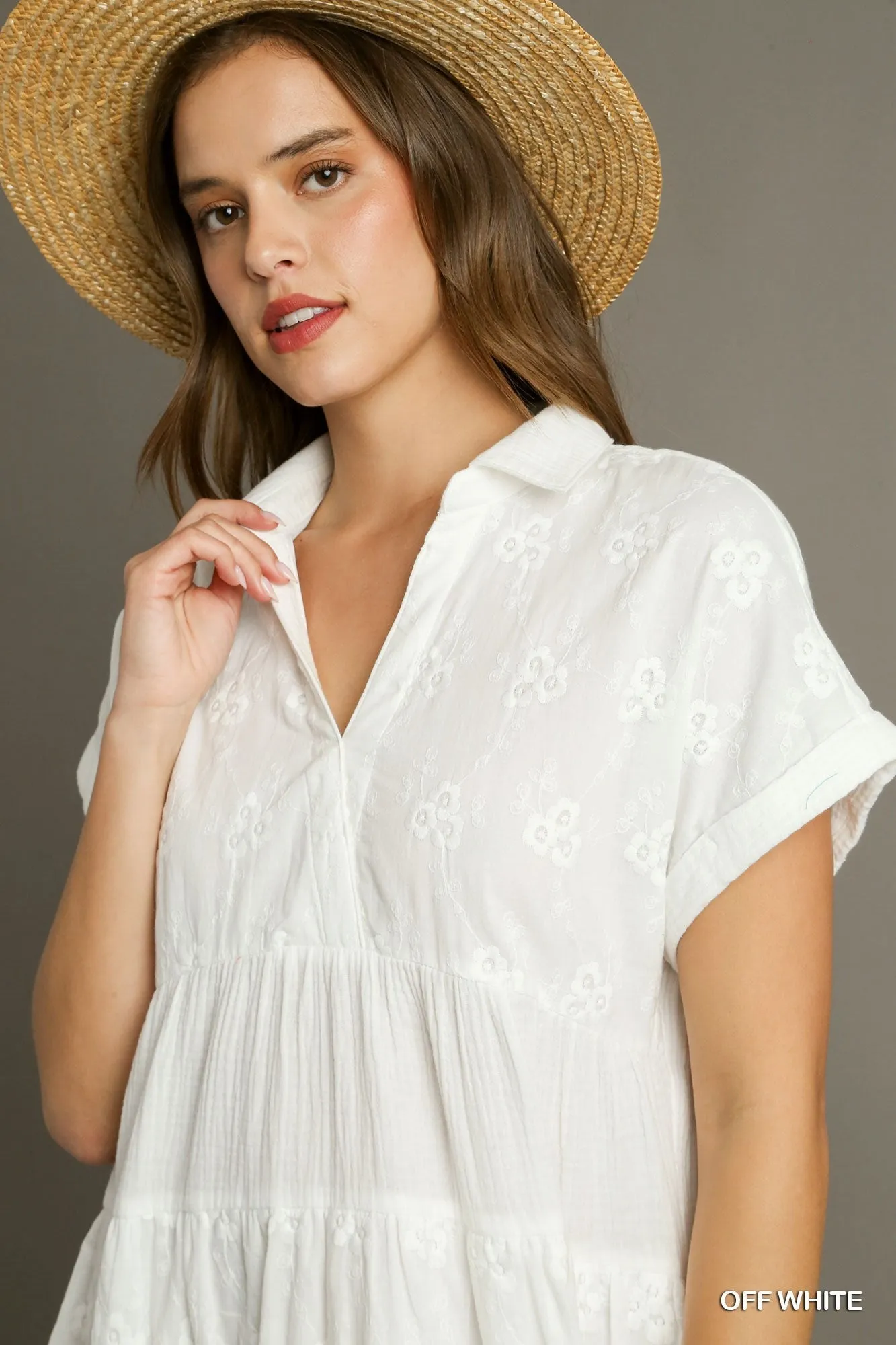 relaxed shape Pure Lines White Cotton Floral Eyelet Tiered Dress