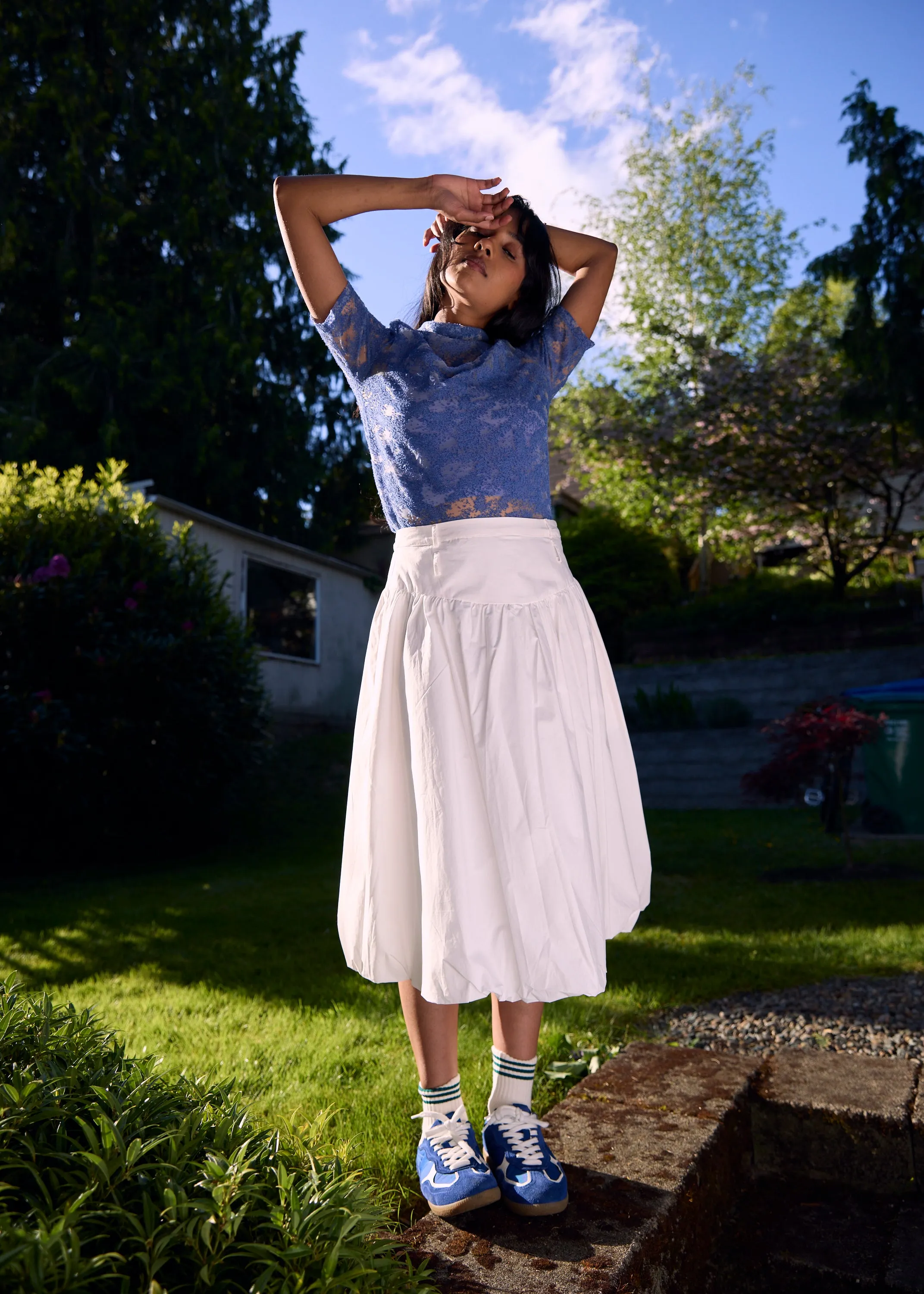 Designer Inspired White Midi Bubble Skirt