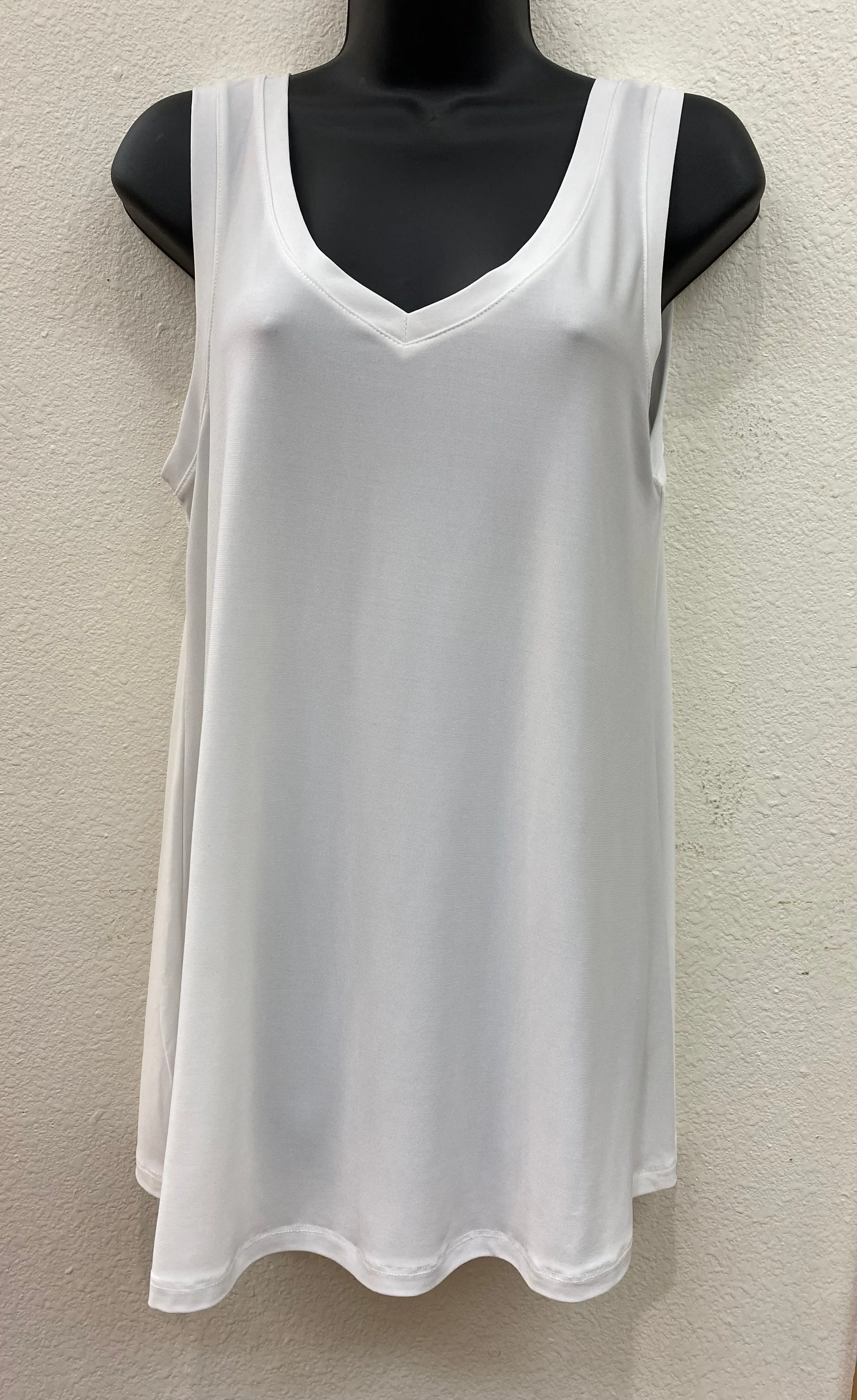 White V-Neck to Round Neck Reversible Tank Top Hidden Pocket
