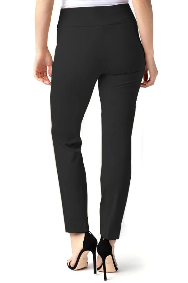 WIDE BAND BLACK PULL-ON Ankle Pant Flexible Performance Wear Clean Lines
