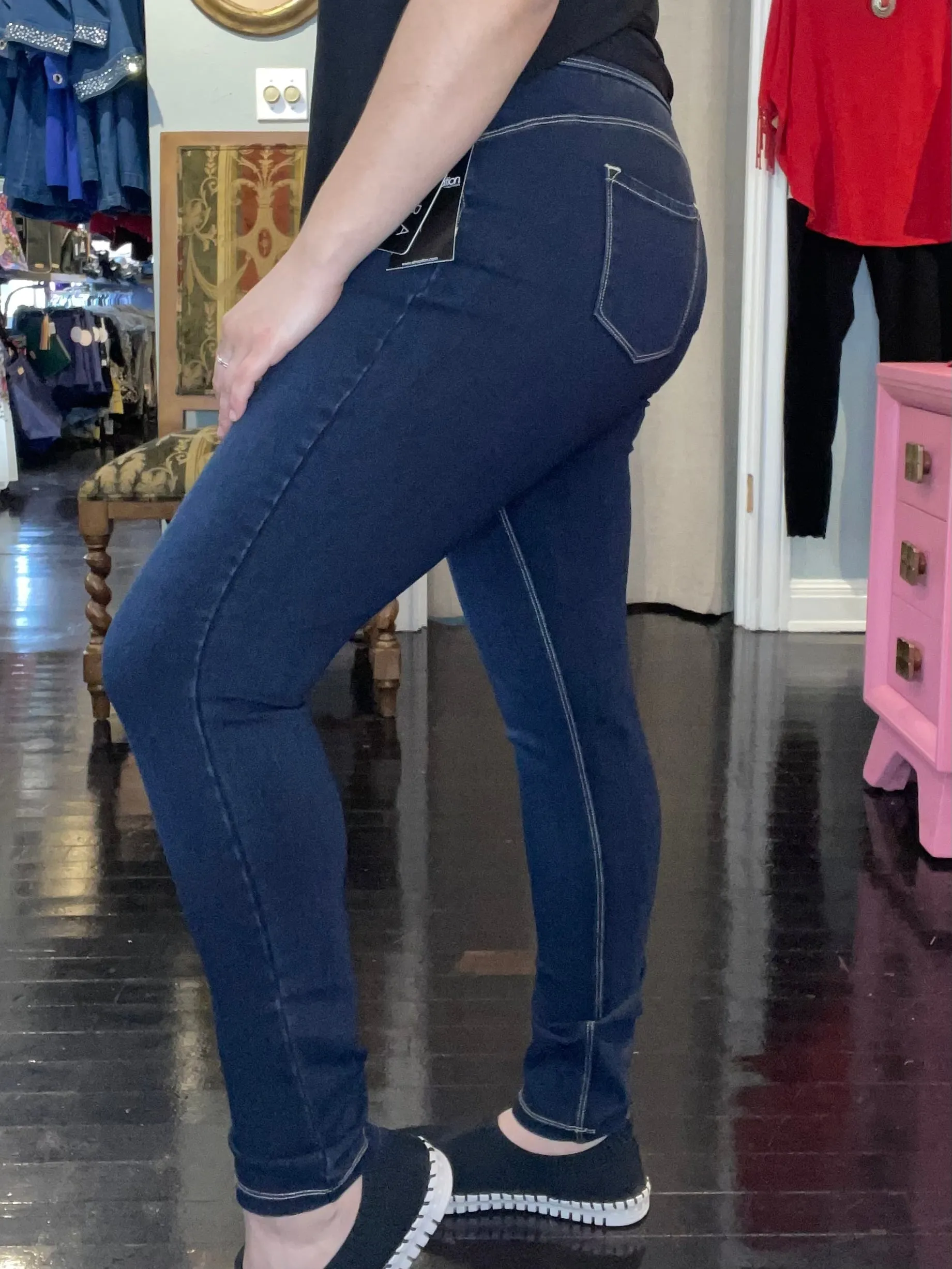 Wide Elastic Dark Denim  Ankle Jegging Breathable Base