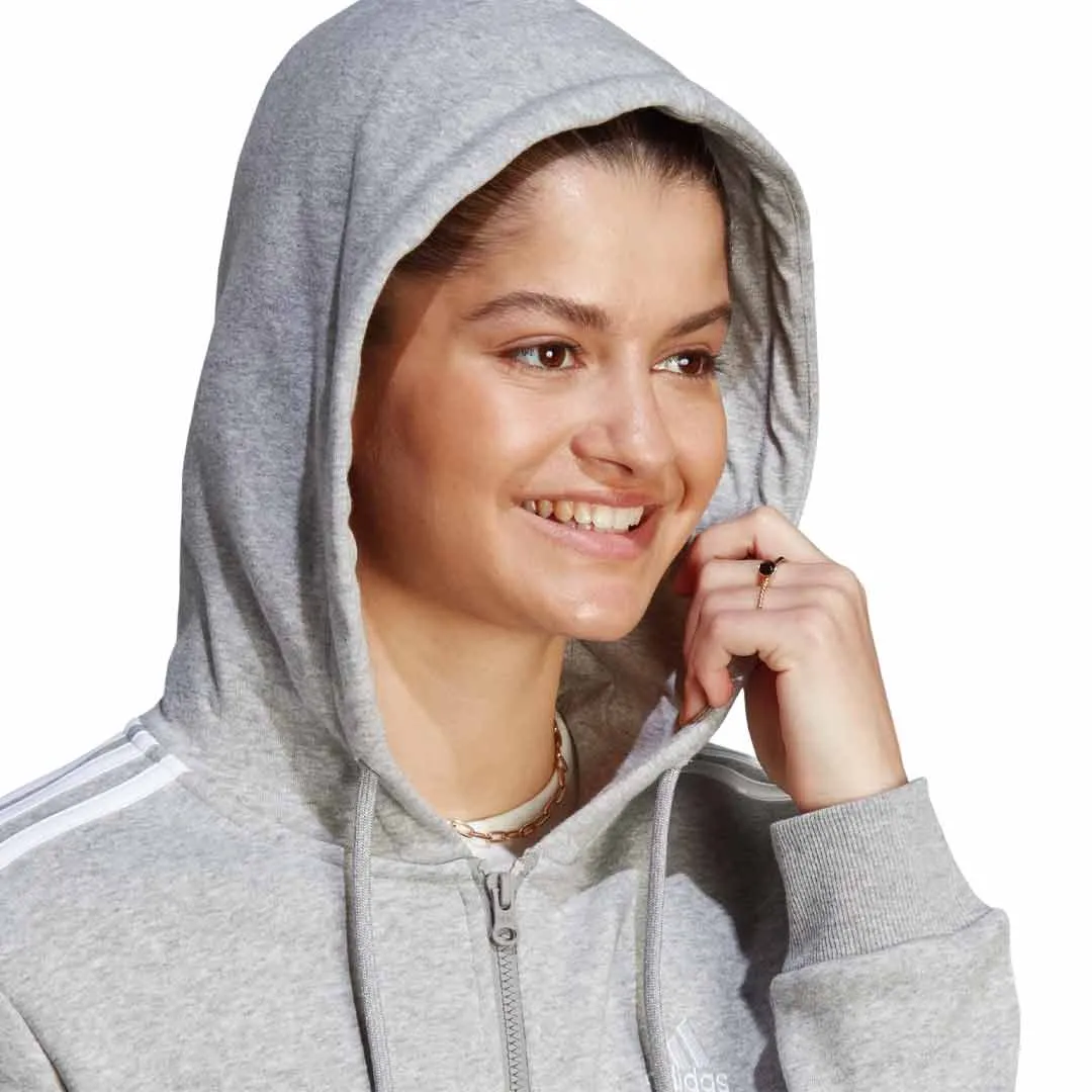 Noise Reducing Hardware Multi Pocket Utility adidas - Women's Essentials 3-Stripes Full Zip Fleece Hoodie (IM0236)
