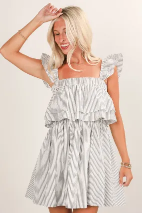 FINAL SALE - Full Of Love White Striped Ruffle Mini Dress Red-Carpet