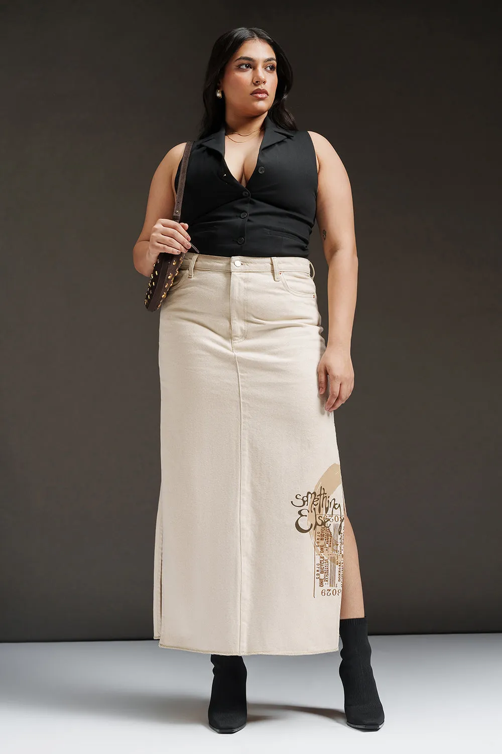 Vanilla Curve Denim Side Slit Maxi Skirt Ethically Made Soft Palette