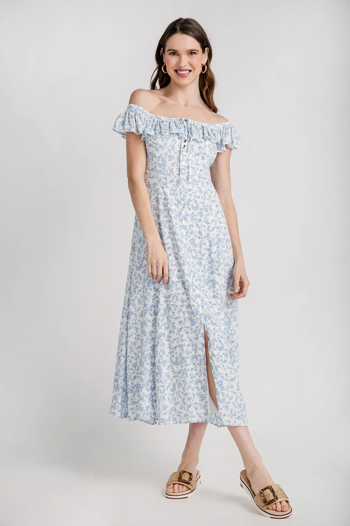 Z Supply Veda Tropical Off Shoulder Maxi Dress Moment Soft All-Day Wear