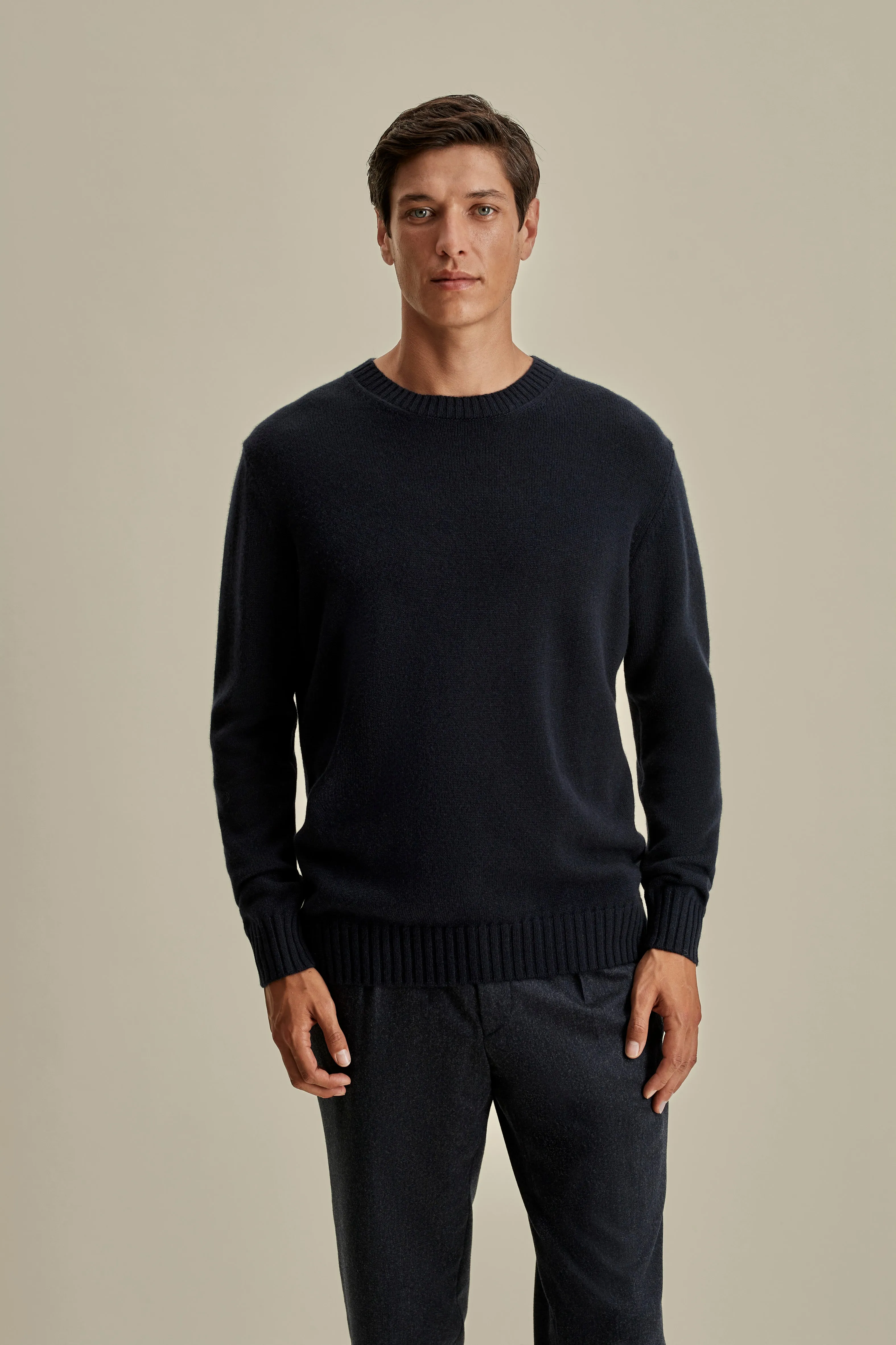 Textured Weave Cashmere Crew Neck Sweater